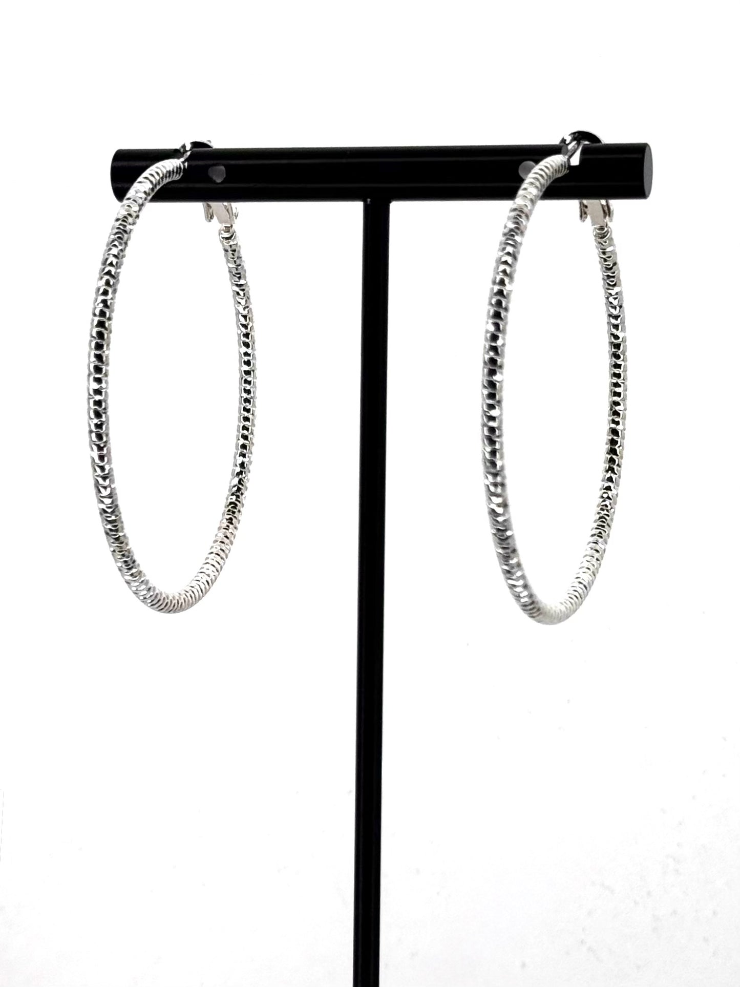 Textured Statement Hoop Earrings in Silver