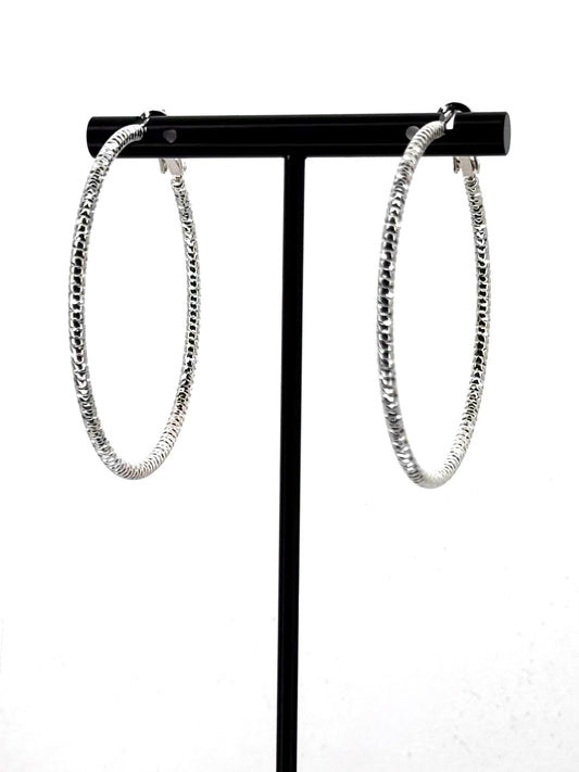 Textured Statement Hoop Earrings in Silver