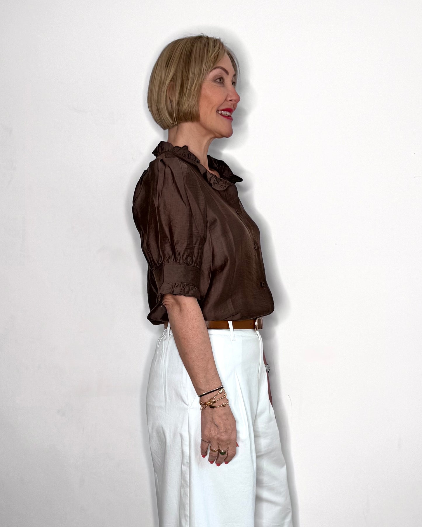 The Nahara Sheer Blouse in Cocoa