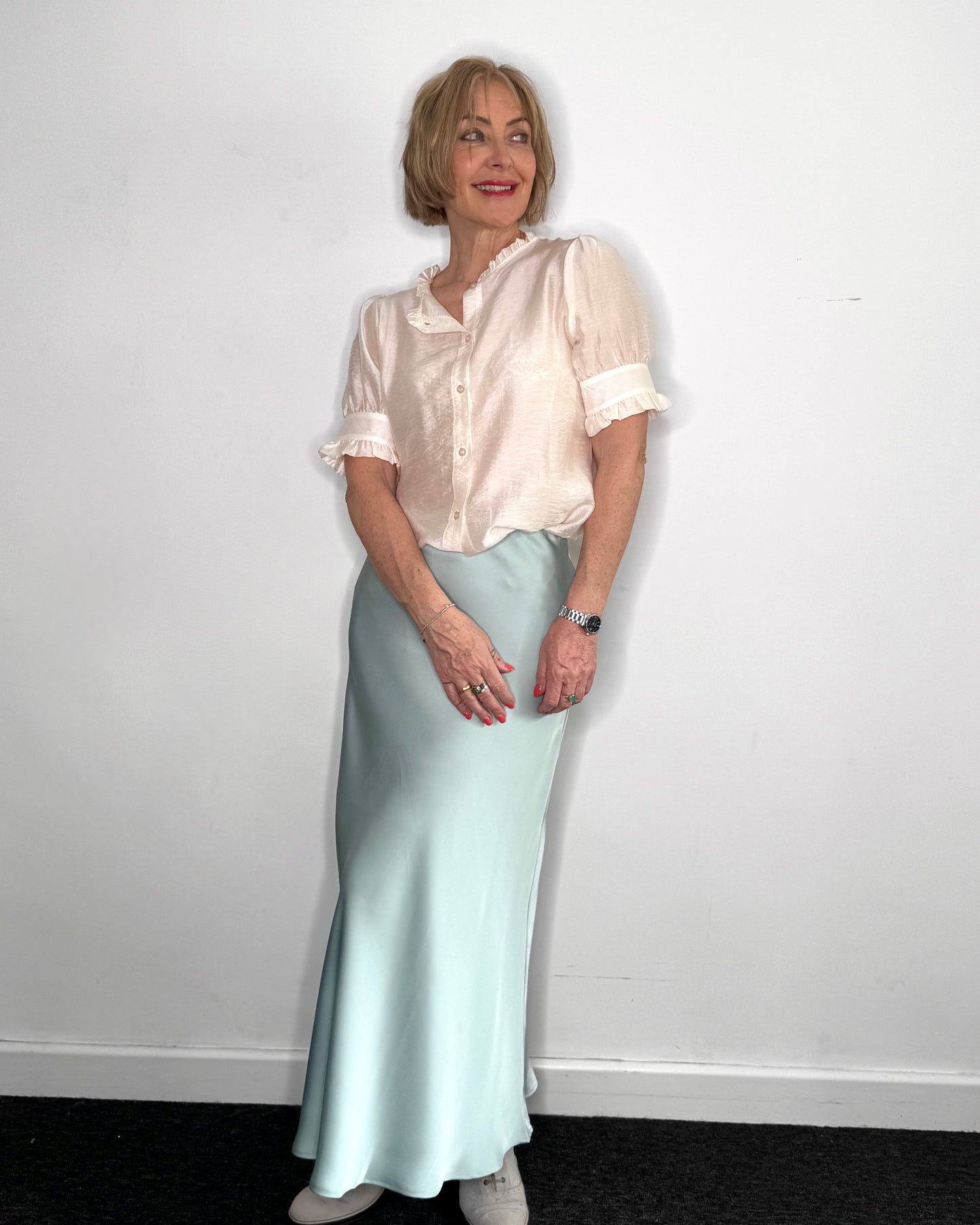 Ella Satin Skirt in Pale Mint