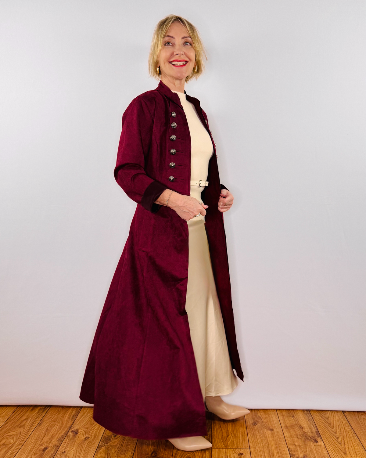 The Carla Military Coat in Burgundy