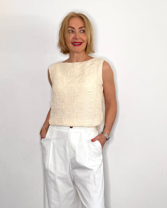 The Lila Textured Top in Ecru