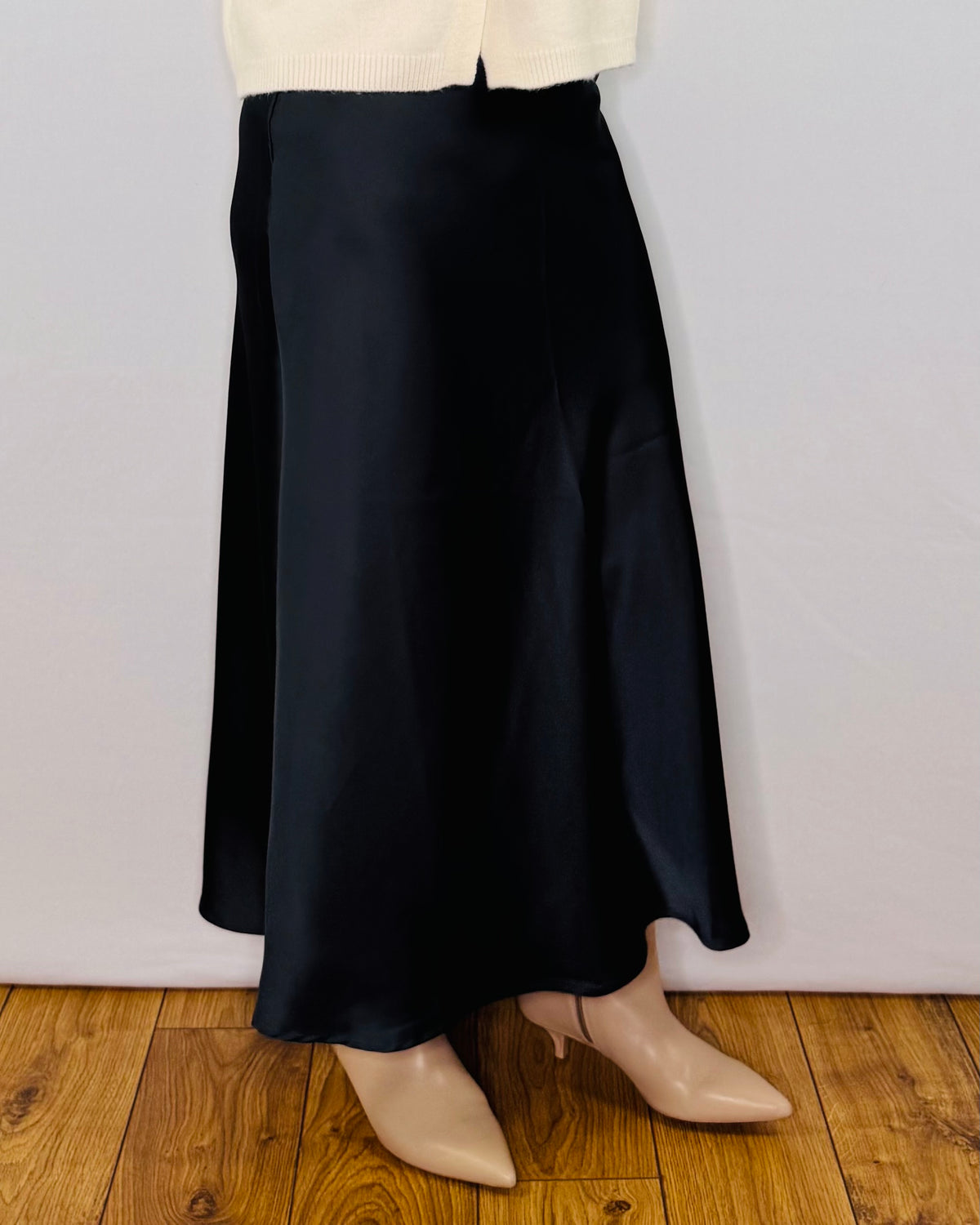 The Ella Satin Skirt in Dark Gunmetal