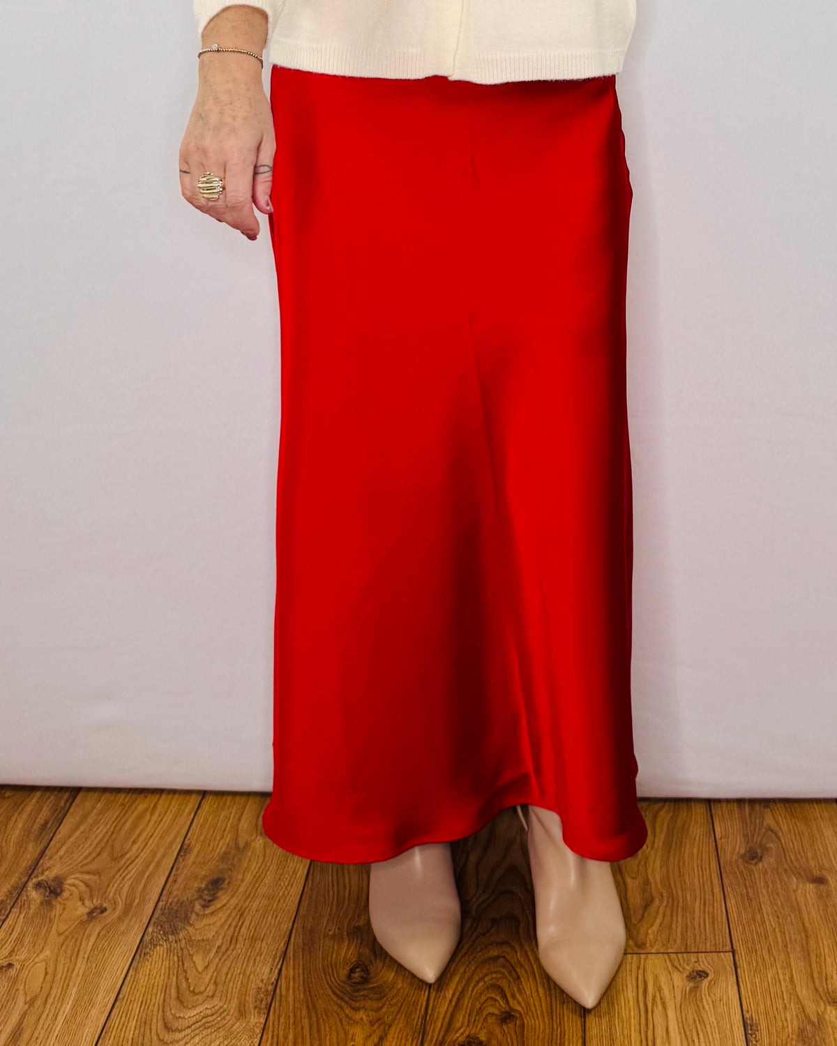 The Ella Satin Skirt in Red