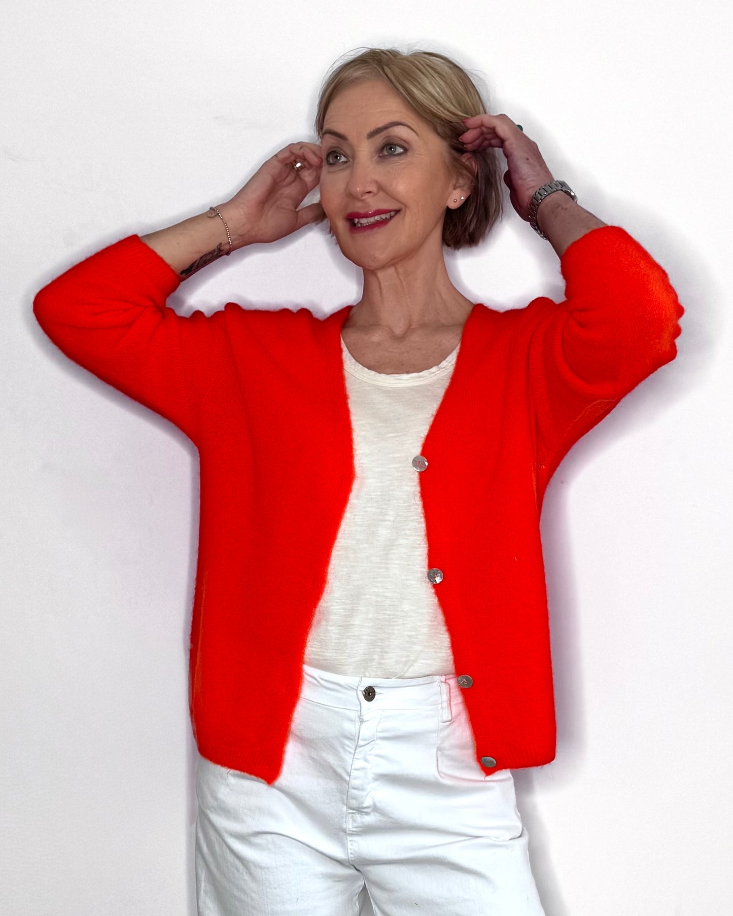 The Mimi V-Neck Cardigan in Orange