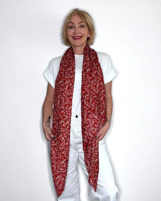 Shell Print Scarf in Red