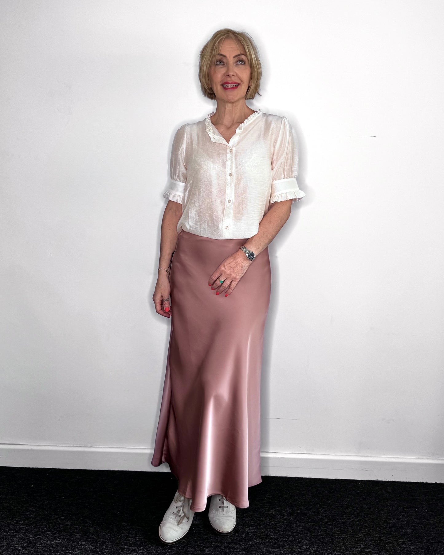 Ella Satin Skirt in Rose Pink