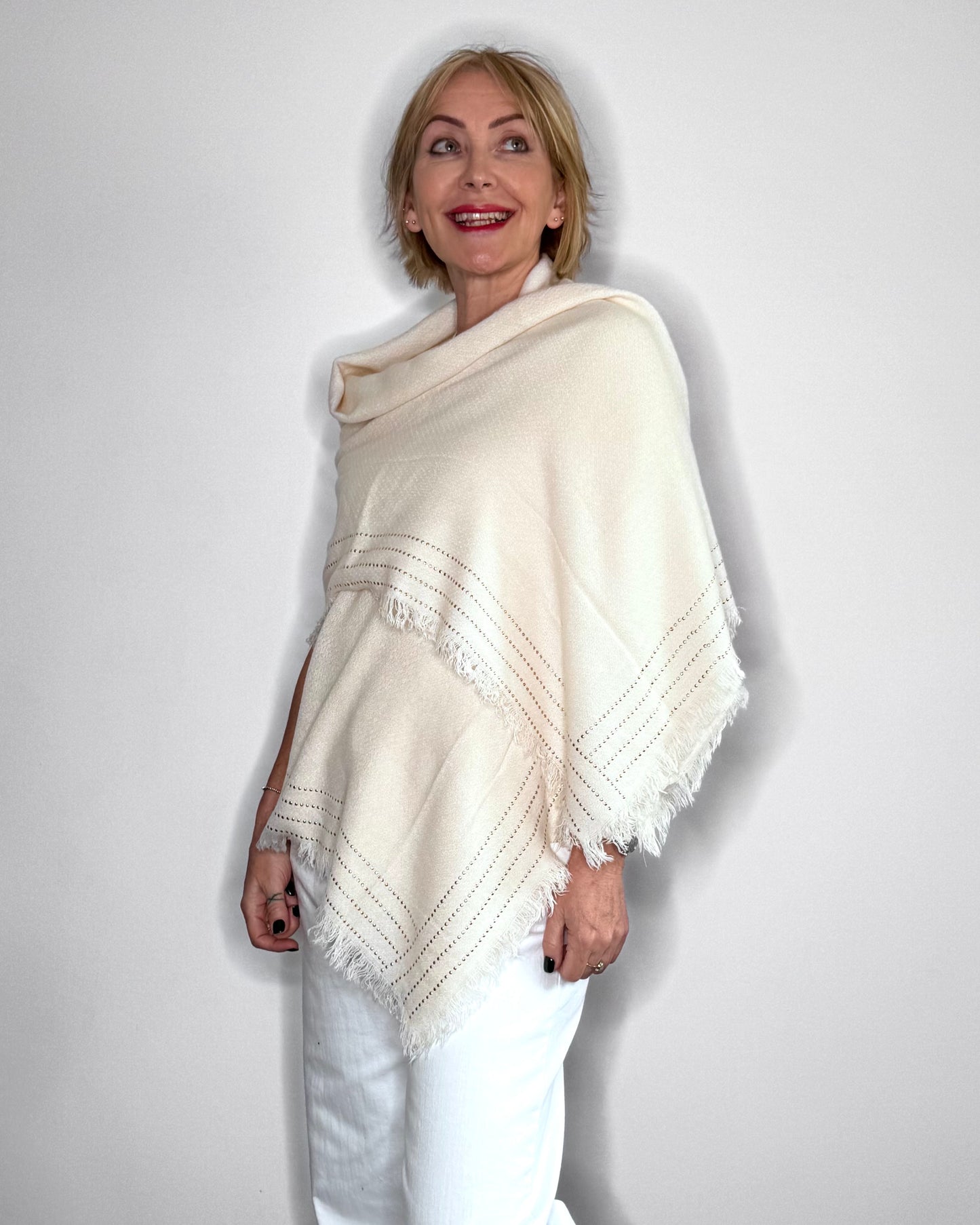 Cream Stud Detail Shawl Scarf