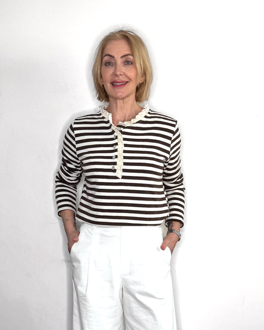 The Pascale Stripe Top in Chocolate