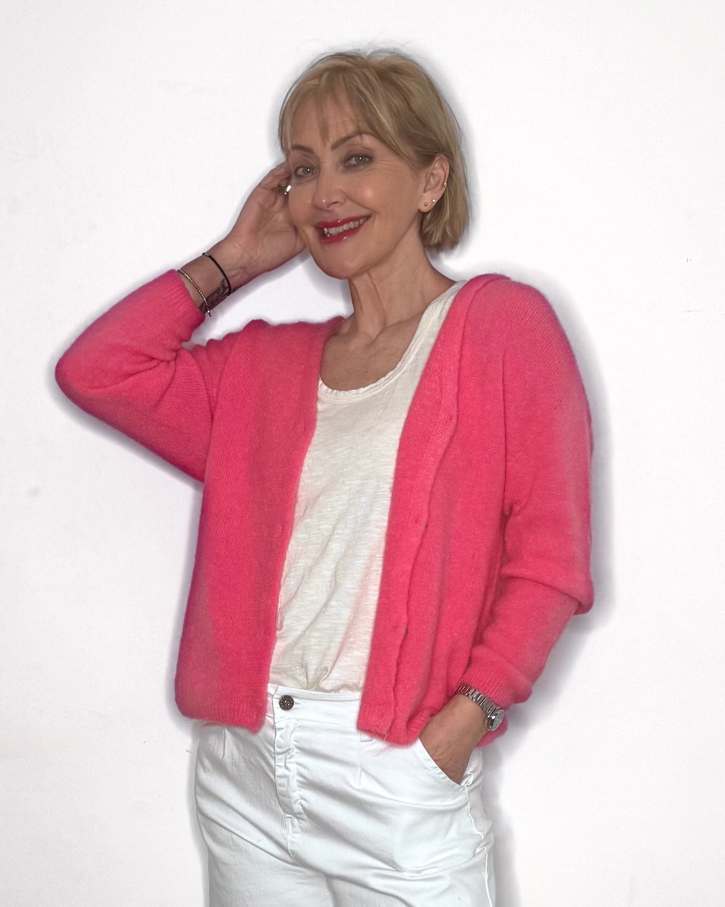 The Mimi V-Neck Cardigan in Pink