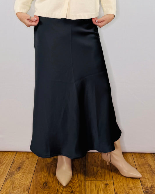 The Ella Satin Skirt in Dark Gunmetal