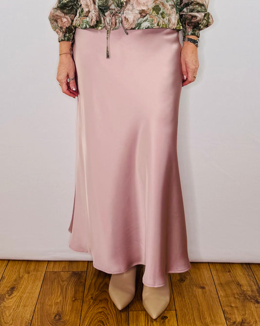 The Ella Satin Skirt in Soft Pink