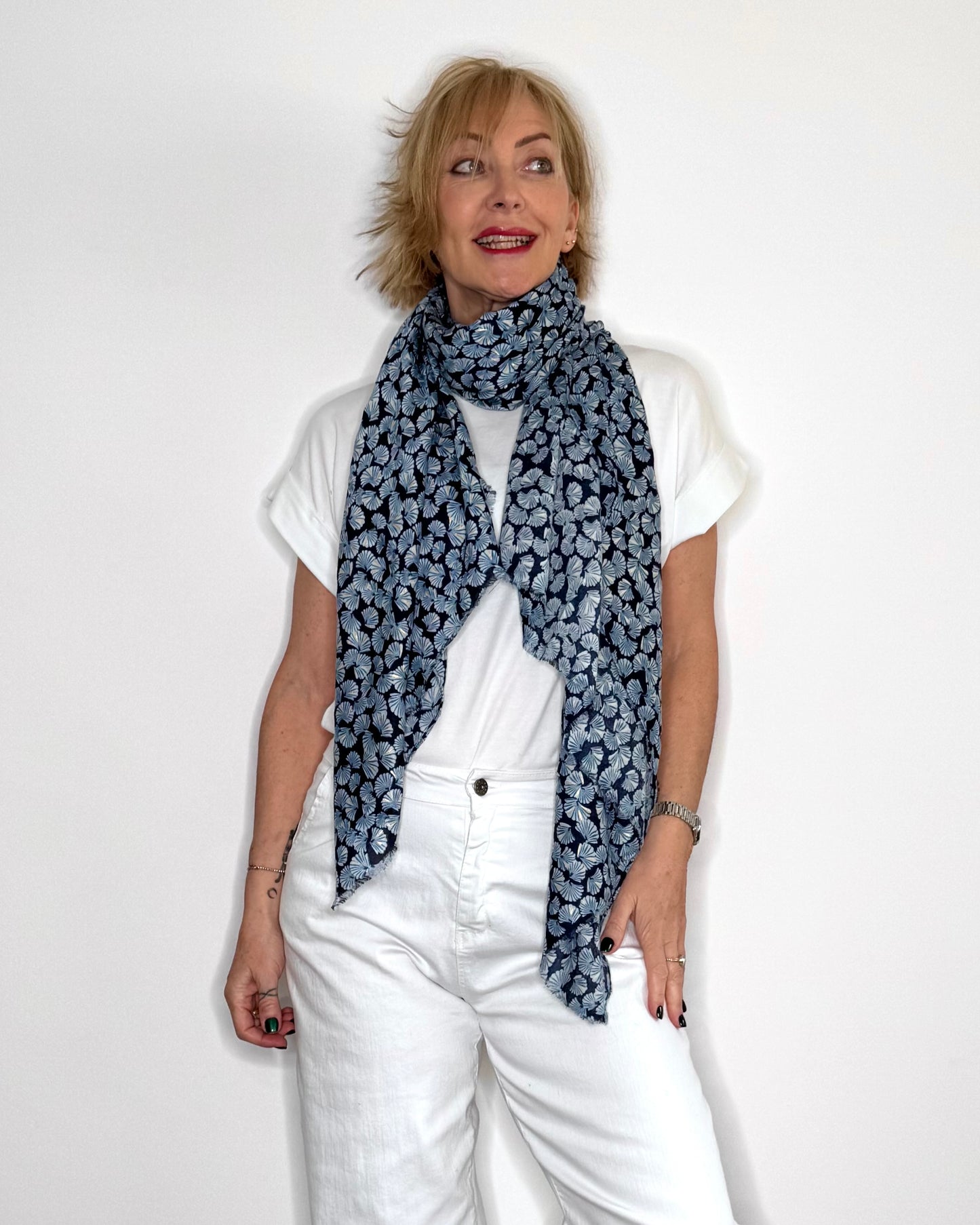 Shell Print Scarf in Blue
