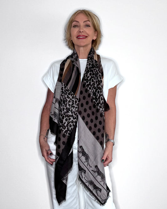 Grey Mixed Animal Print Scarf