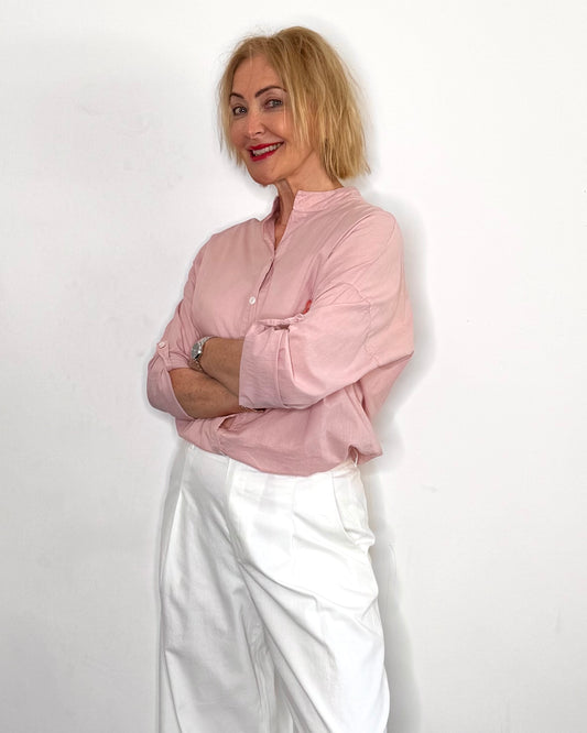 The Maddy Long Shirt in Pale Pink
