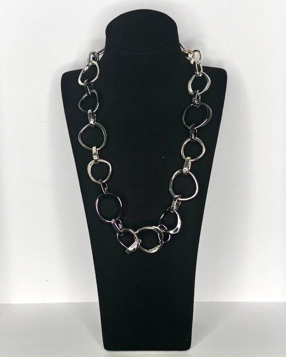Statement Link Necklace in Pewter & Silver