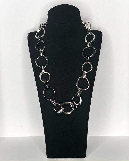 Statement Link Necklace in Pewter & Silver