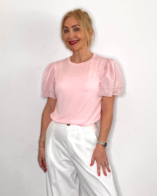 The Clover Flutter Sleeve Tee in Pink