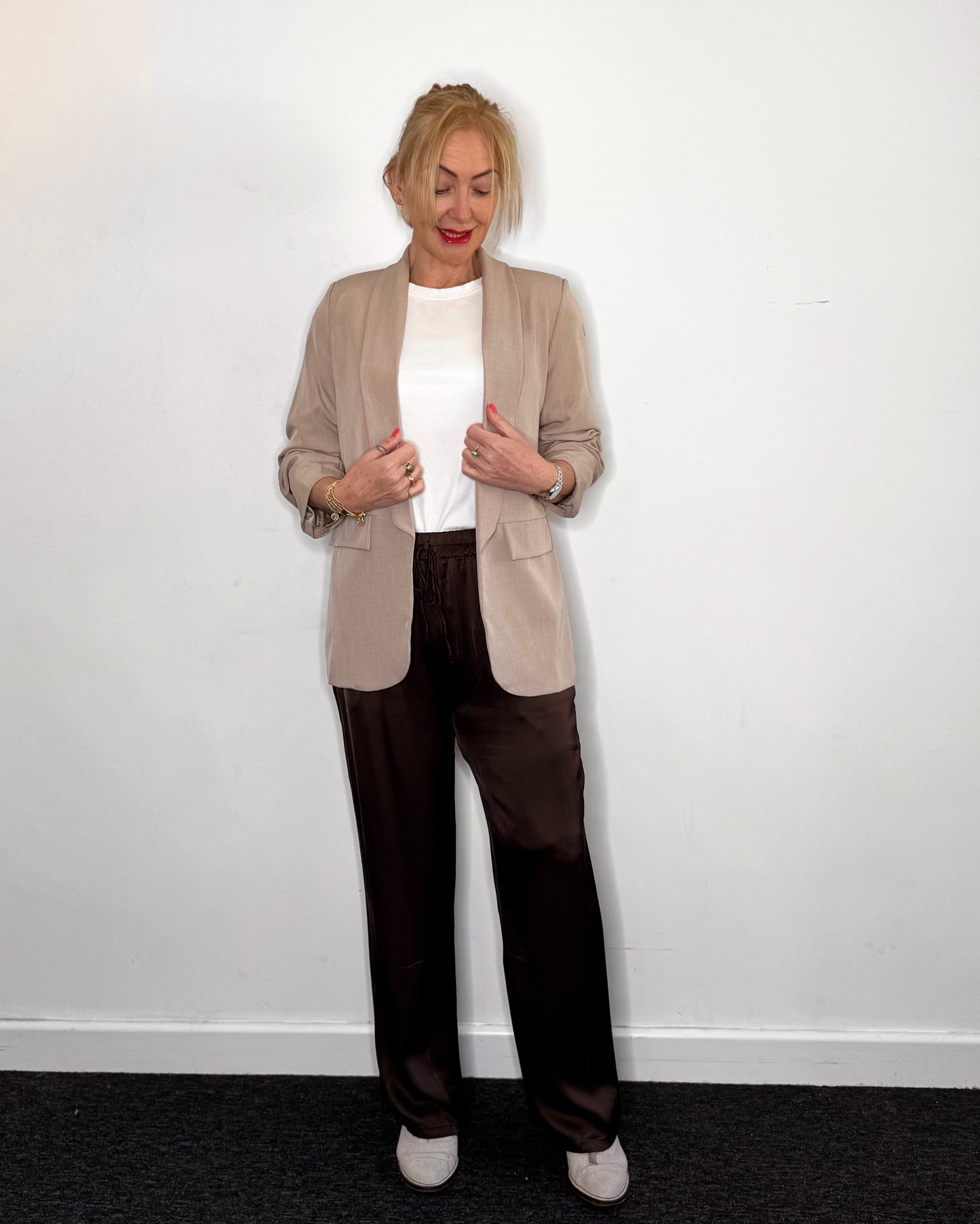 The Olivia Satin Trousers in Chocolate