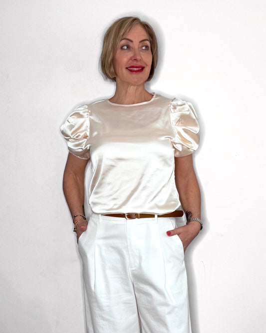 The Delphine Satin Tee in Cream
