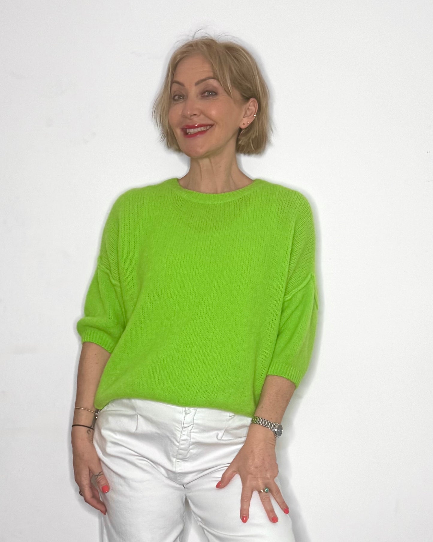 The Jesse Baby Alpaca Knit in Fluorescent Green