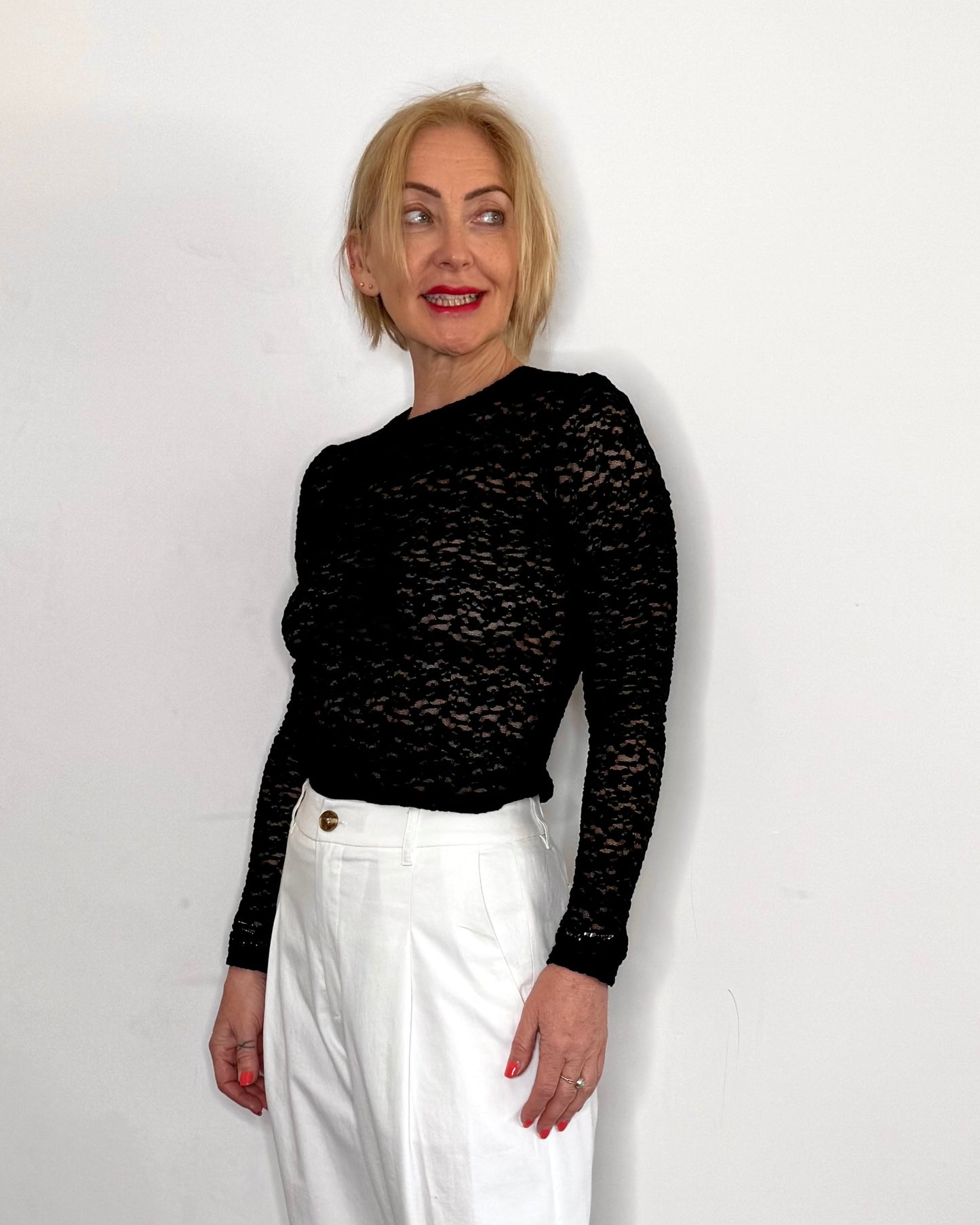 The Sofia Lace Long Sleeve Top in Black