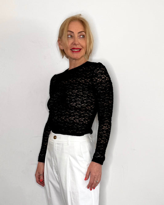 The Sofia Lace Long Sleeve Top in Black