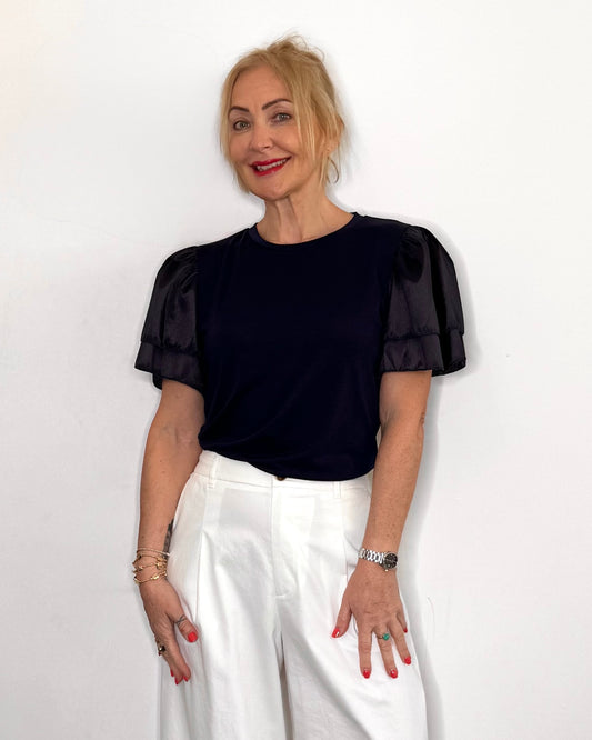 The Clover Flutter Sleeve Tee in Black