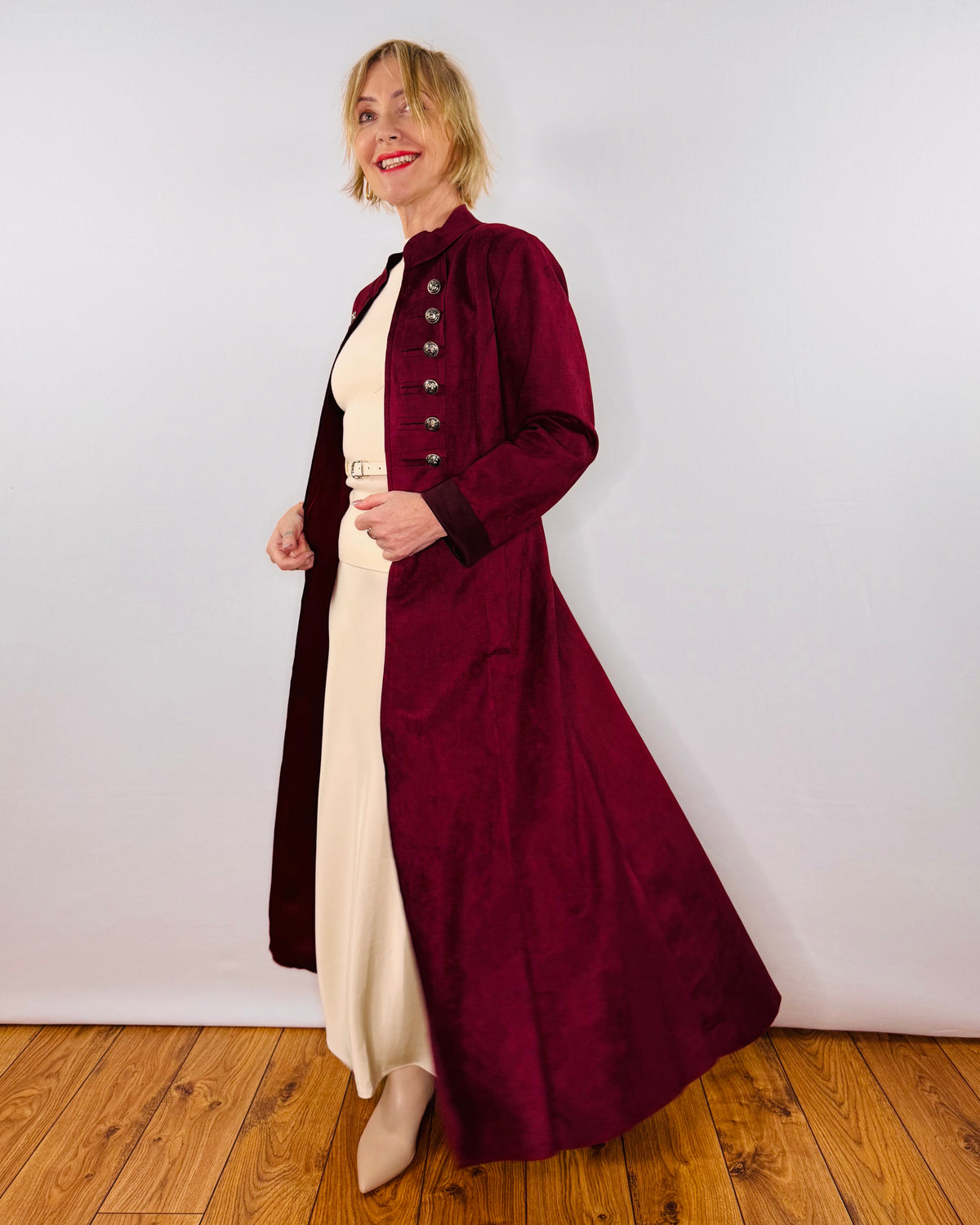The Carla Military Coat in Burgundy