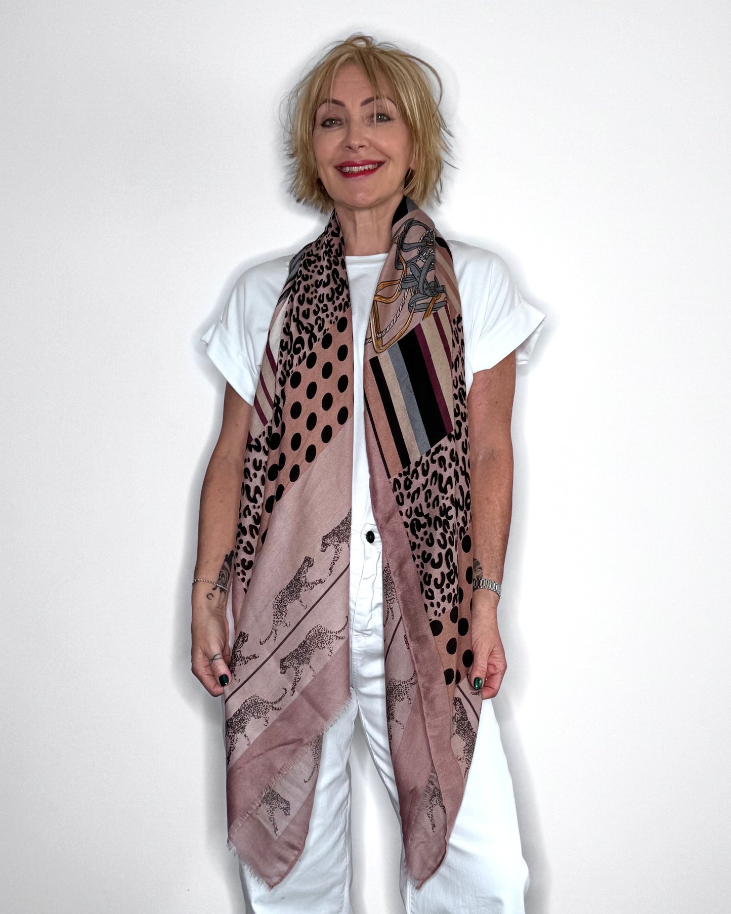 Dusky Pink Mixed Animal Print Scarf