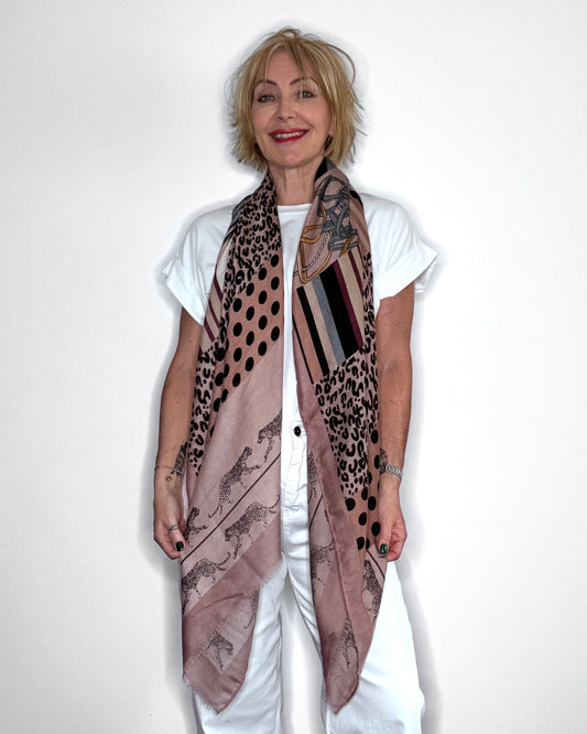 Dusky Pink Mixed Animal Print Scarf