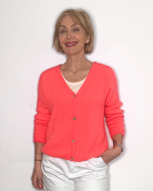 The Mimi V-Neck Cardigan in Watermelon