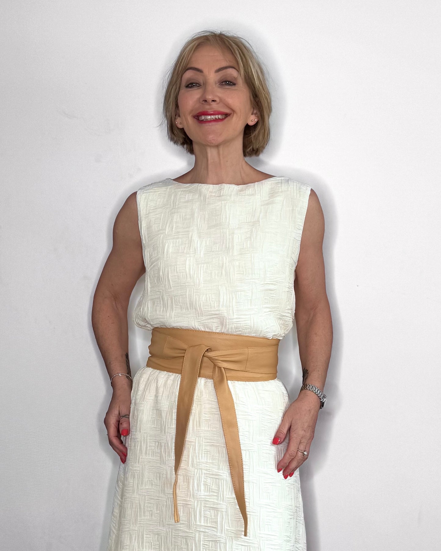 Marconi Long Leather Wrap Belt in Cream