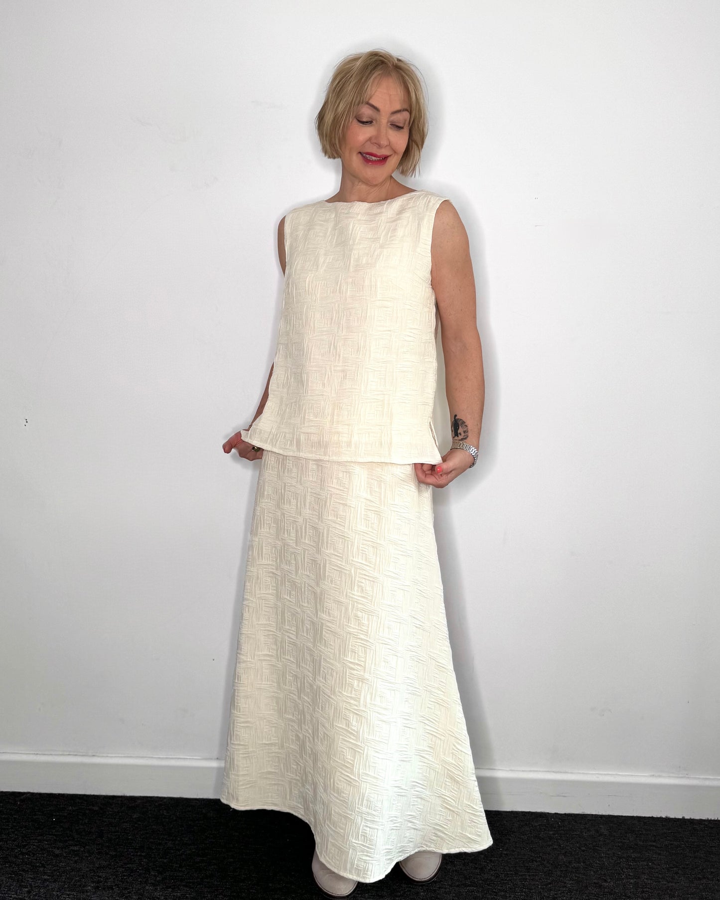Lila Textured Skirt in Ecru