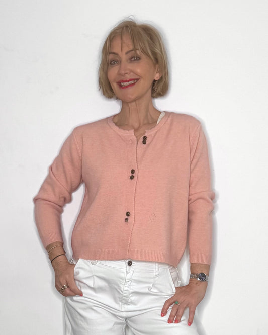 The Sasha Crew-Neck Cardigan in Dusty Pink