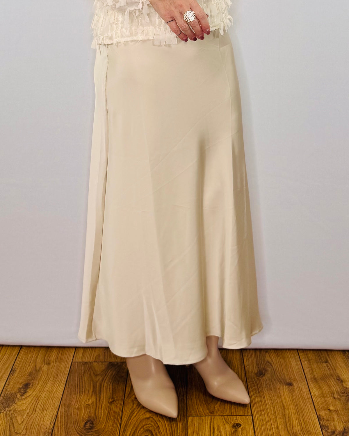 The Ella Satin Skirt in Champagne