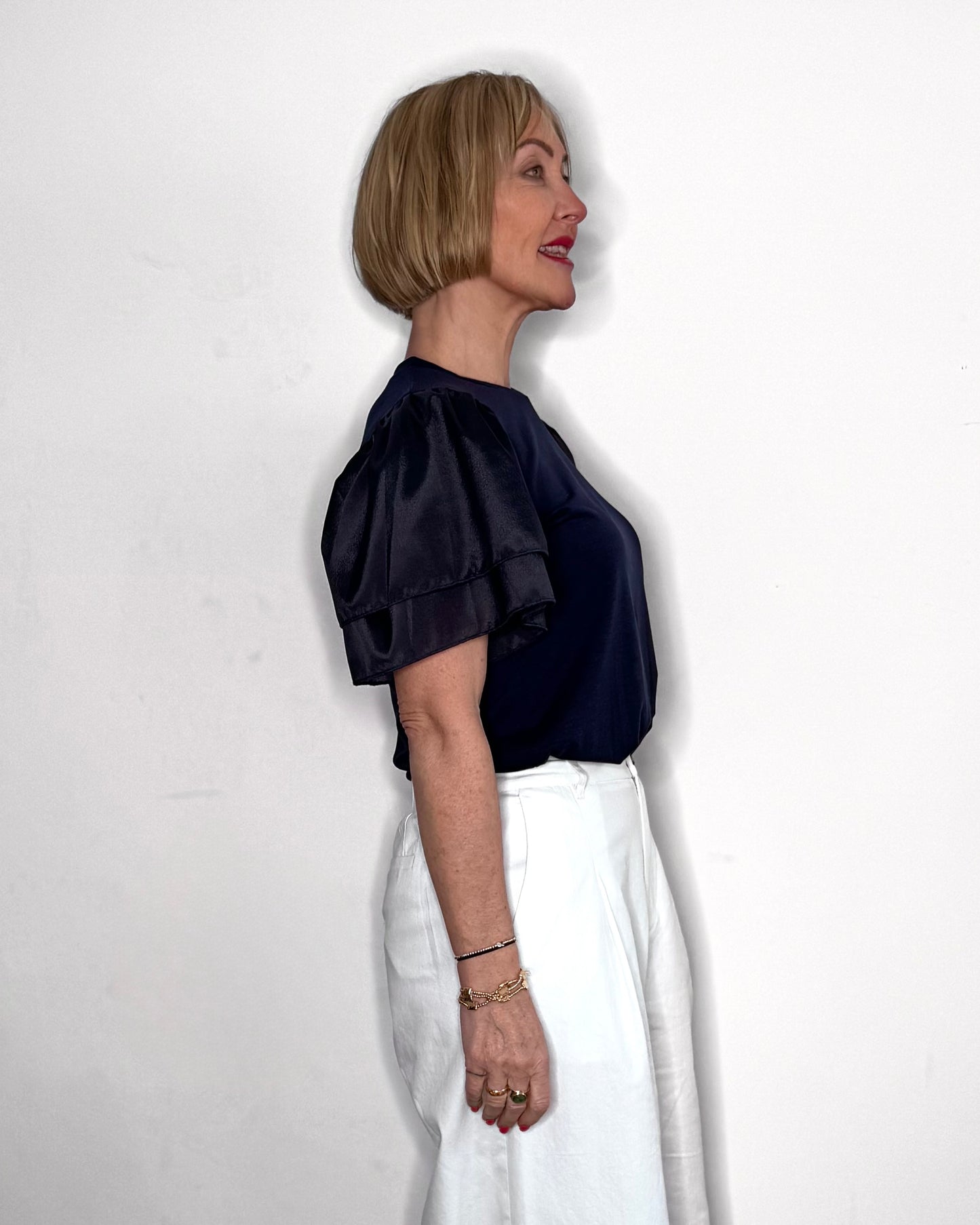 The Clover Flutter Sleeve Tee in Navy