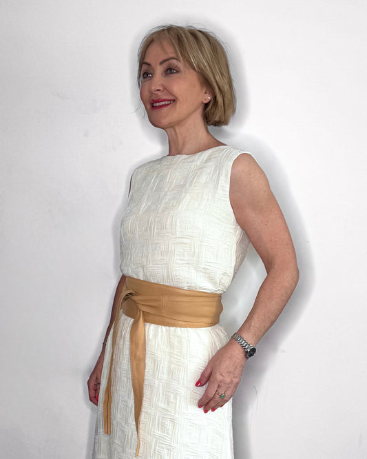 Marconi Long Leather Wrap Belt in Cream
