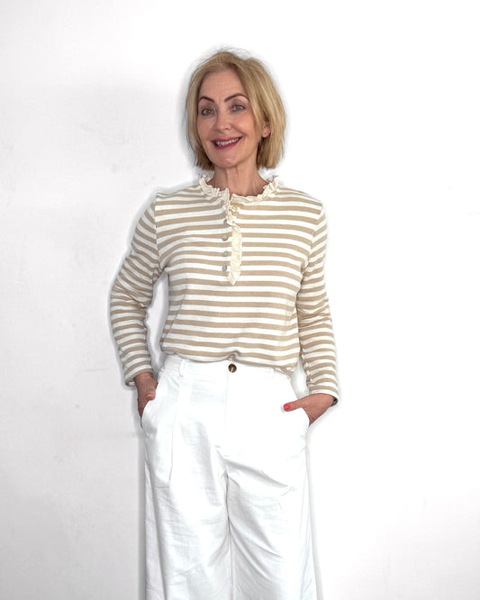 The Pascale Stripe Top in Taupe