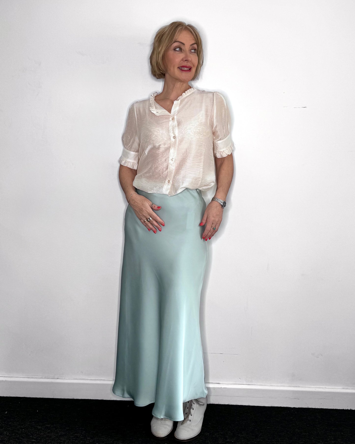 Ella Satin Skirt in Pale Mint