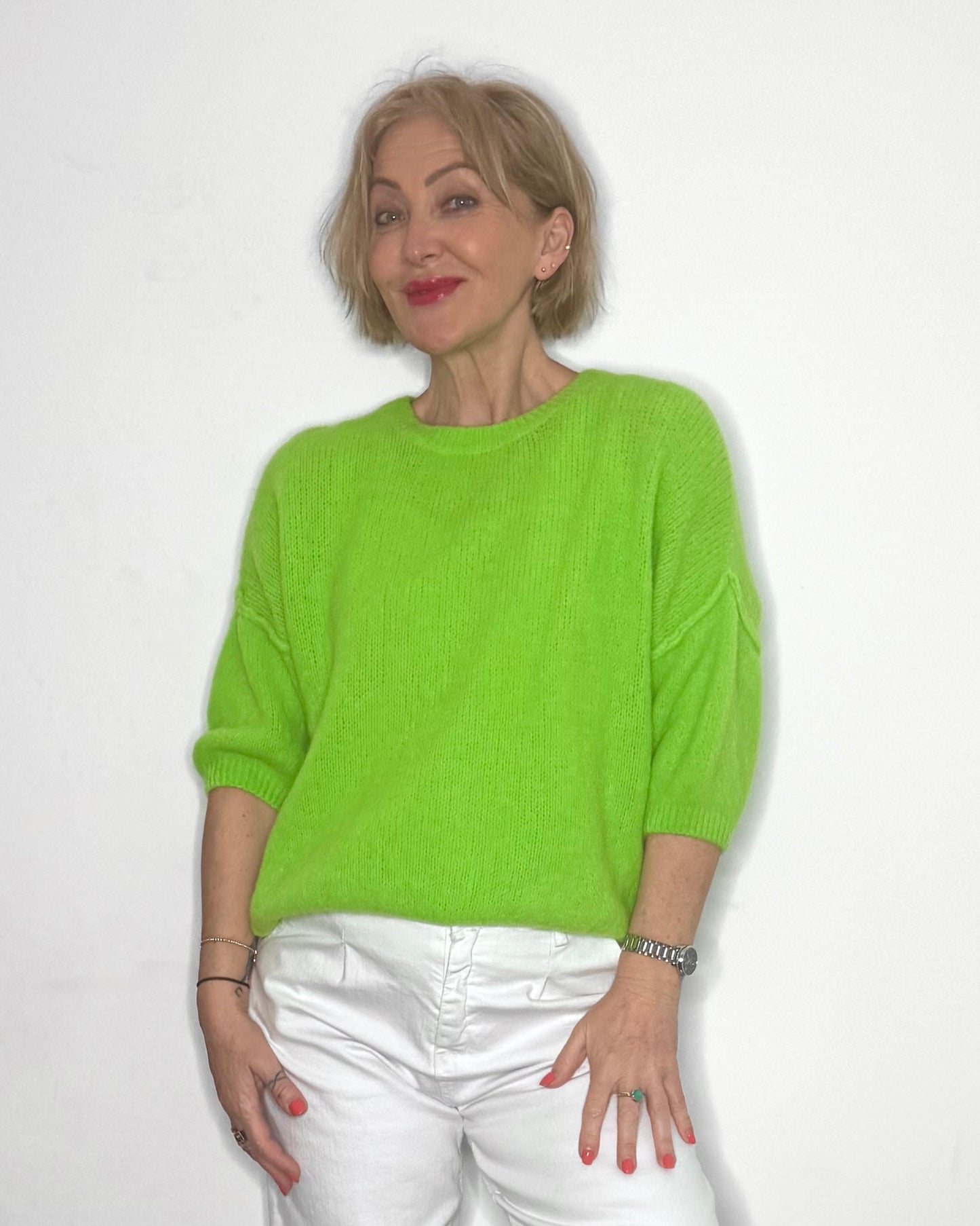 The Jesse Baby Alpaca Knit in Fluorescent Green