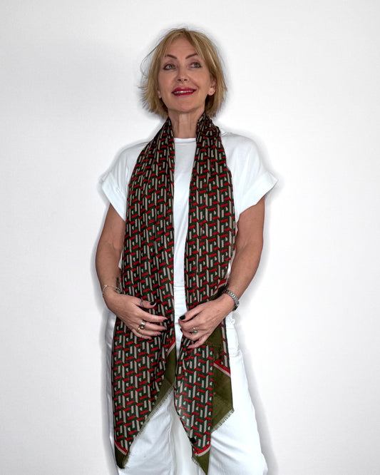 Red & Green Geometric Scarf