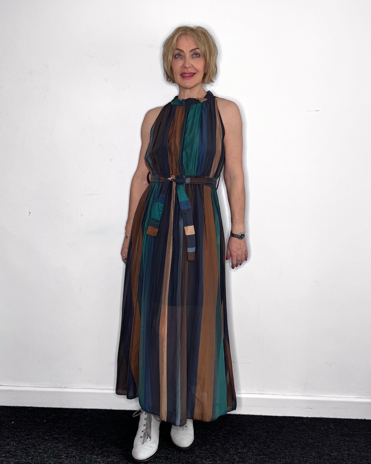 Taylor Sleeveless Striped Dress in Teal