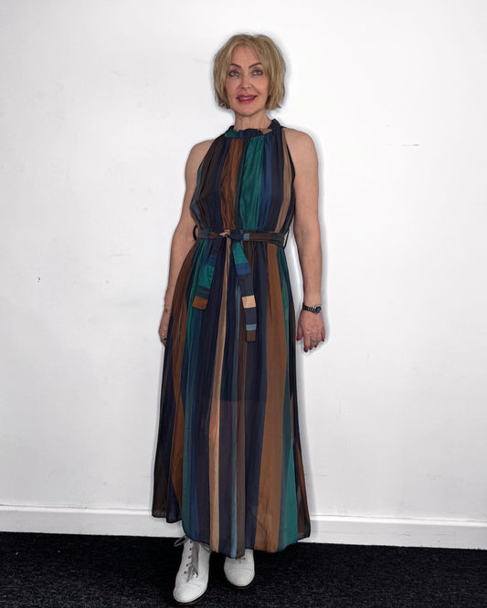 Taylor Sleeveless Striped Dress in Teal