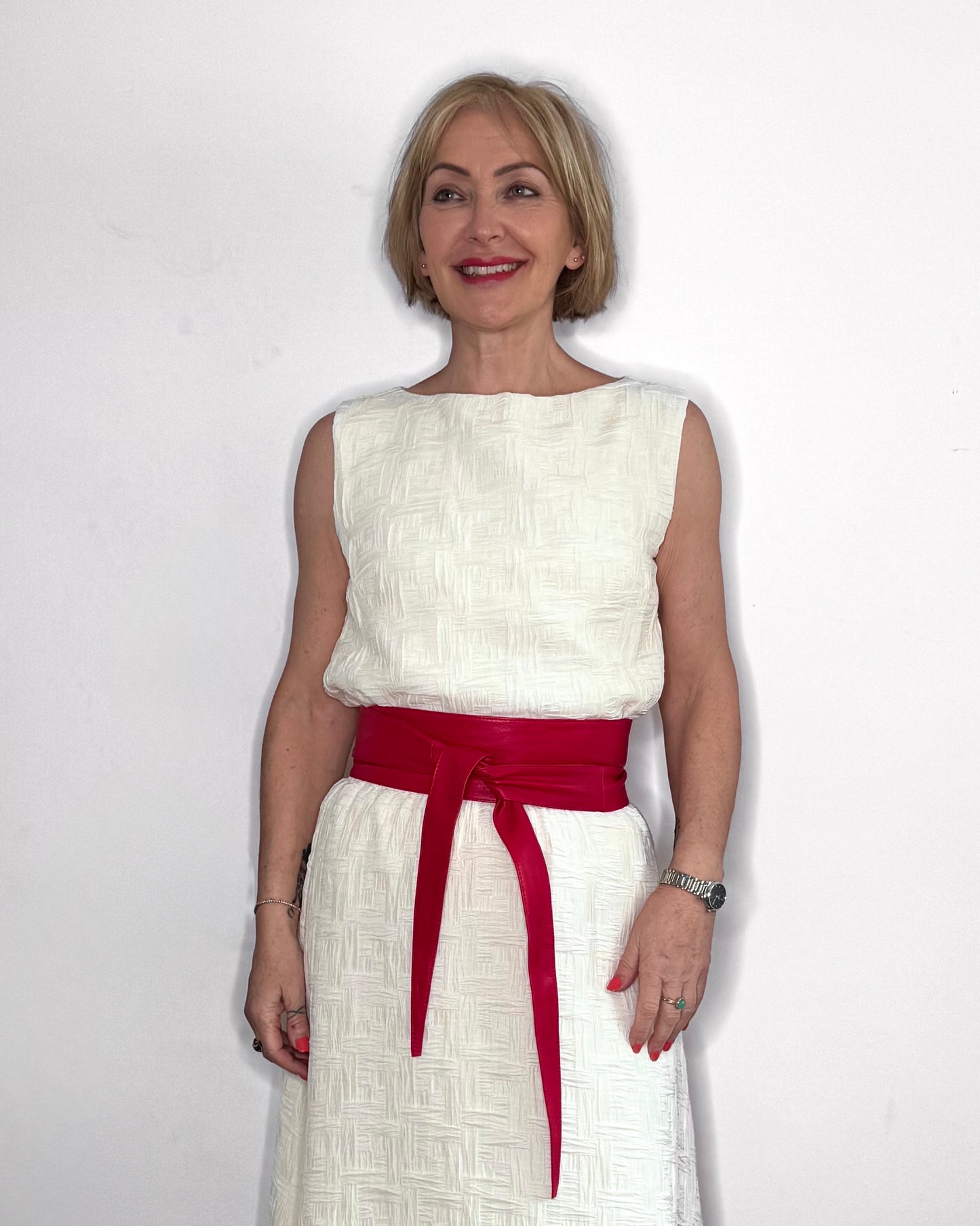 Marconi Long Leather Wrap Belt in Pink
