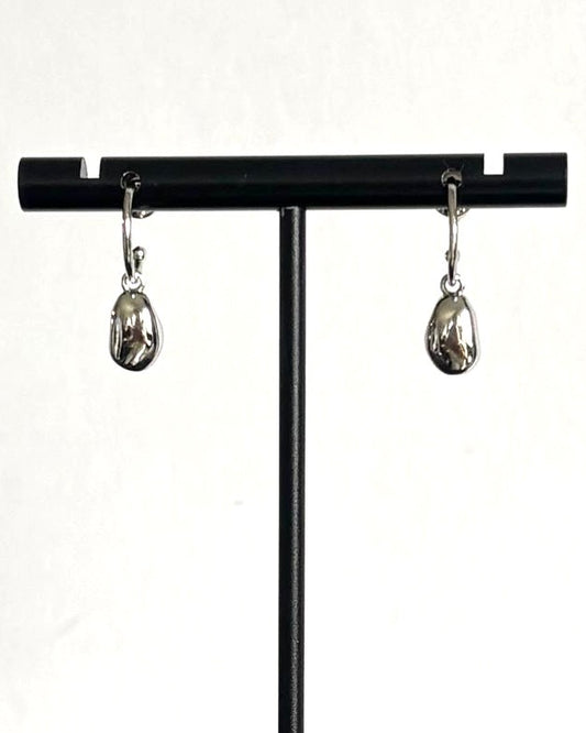 Organic Drop Hoop Earrings in Silver