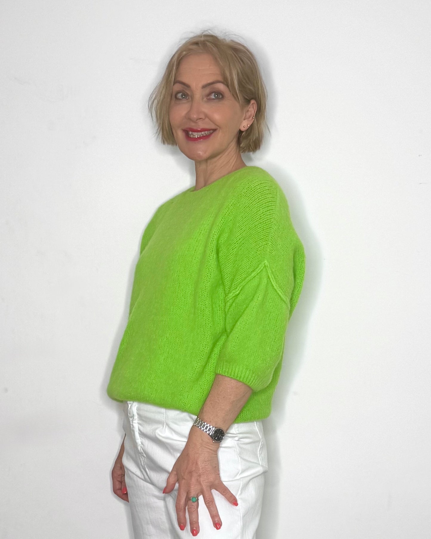 The Jesse Baby Alpaca Knit in Fluorescent Green