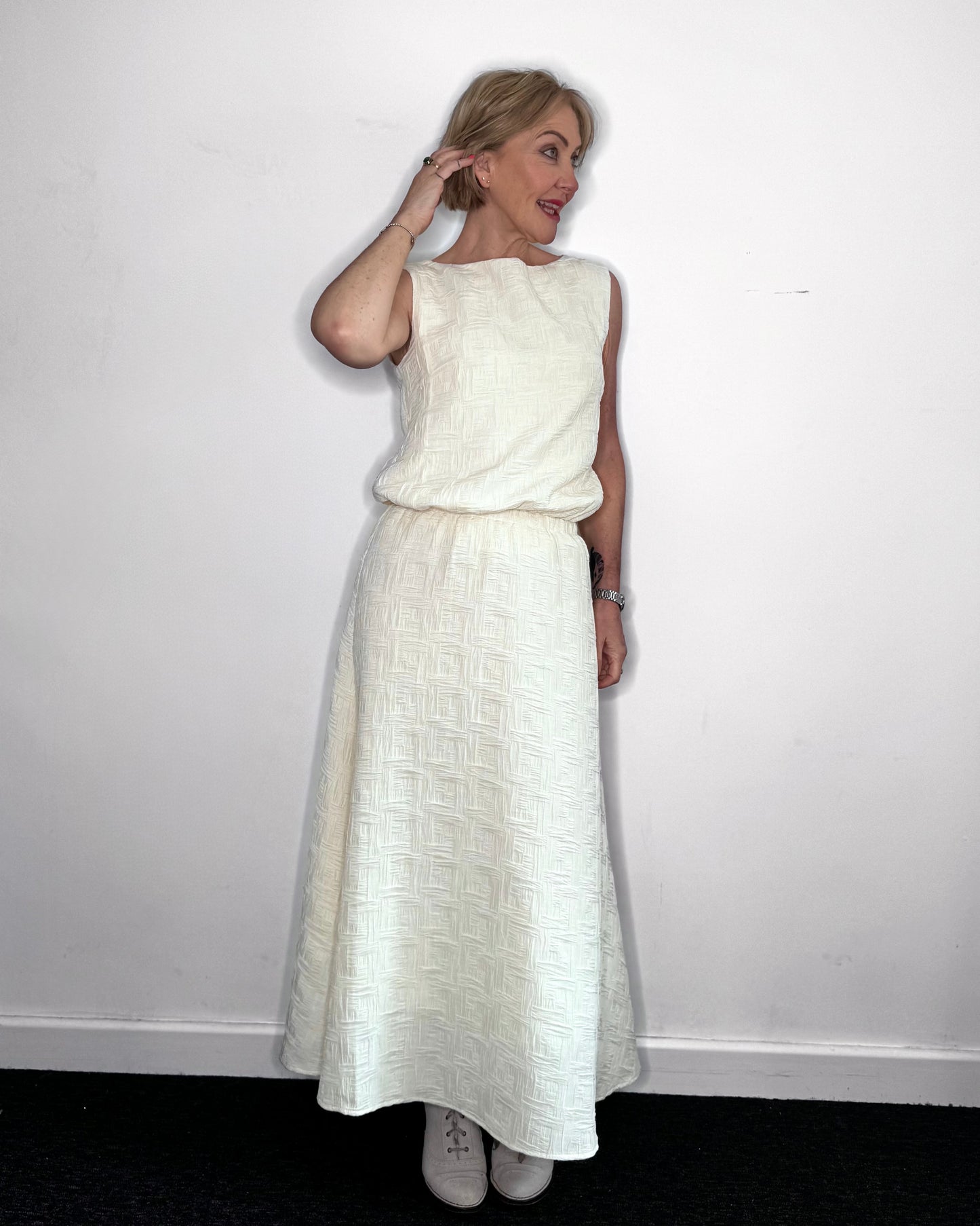 Lila Textured Skirt in Ecru