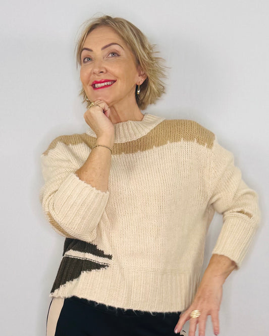 The Fox Jumper in Cream, Stone and Moss