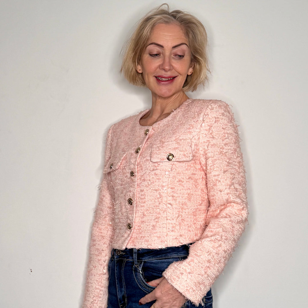 Jenni collarless short tweed jacket